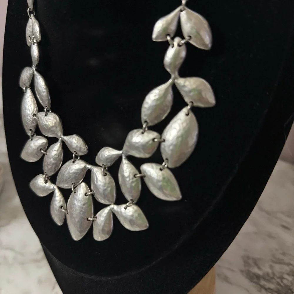 Chico's Silver Tone Leaf Bib Necklace